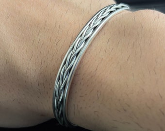 Men's Bracelet in Silver Fine Knitting, Adjustable Thin Cuff Bracelet, Handmade Embroidered Bracelet, 925 Pure Bracelet, Gift For Bracelet