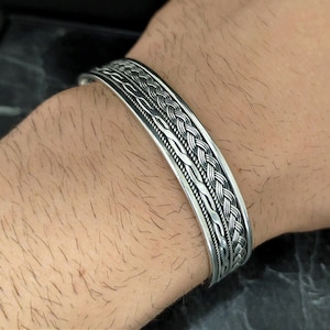 925 Sterling Silver Handmade Greek Modern Cuff Bracelet, Men Silver Adjustable Patterned Handmade Bracelet, Christmas Day Gift