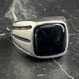 Anillo de plata con ónix negro cuadrado para hombre, anillo de plata con ónix, joyería vintage hecha a mano, joyería de plata de ley 925, regalo para él