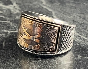 Zulfiqar Sword Kalligraphie Design Ring, Handgemachter Sultan Ring, Ali Zulfiqar Sword Herrenring, Islamischer Schmuck, Geschenk für Ihn