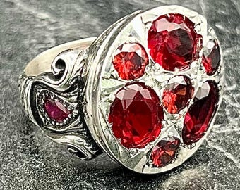 Bague rubis en argent avec pierres précieuses, bague pour homme pierre rouge gravée, bague multi-pierres, bague en argent sterling 925 carats, bague homme parfaite, cadeau pour lui