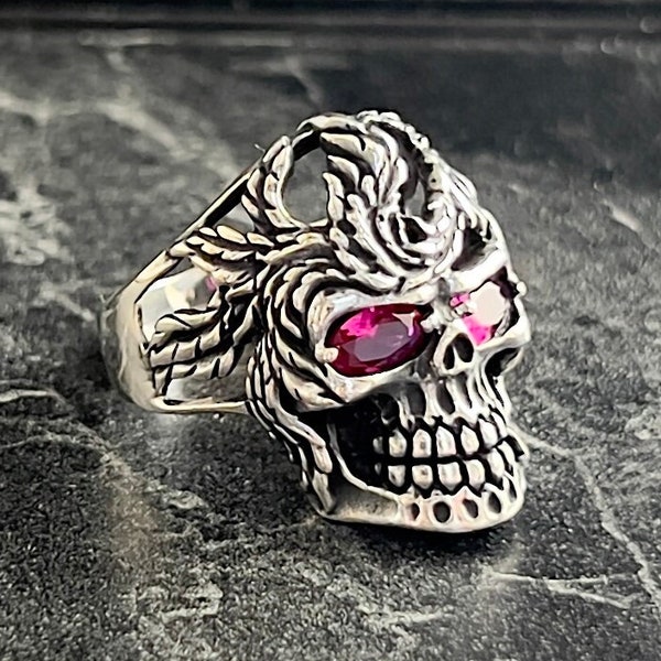 Mens Silver Skull Biker Ring, Monster Skeleton Model Ring, Oxidized Detail Cool Ring, Boho Skull Ring, Extraordinary Ring for Boyfriend