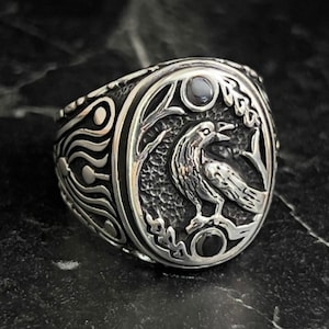 American Winged Bird Silver Ring, Men Naturel Memorial Ring, Dove Bird Ring, Black Stone Ring, Lucky Ring, Animal Style Rings, Gift For Him