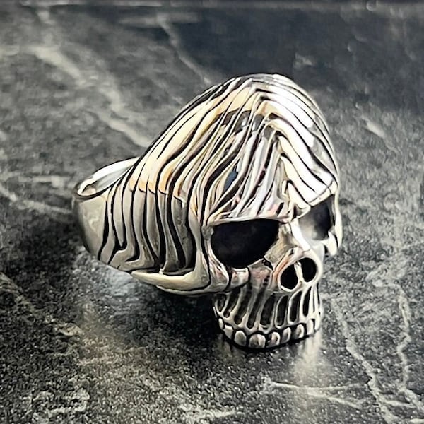 Handmade Skull Signet Ring, Biker Punk Silver Ring, Skull Silver Mens Jewelry, Gothic High Skull Ring, Oxidized Jewelry, Ring For Men