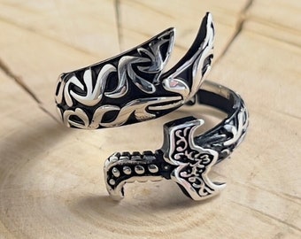 Handgemachte Ali's Zulfiqar Sword Schwarz Design Ring, Silber Arabisch Stil Ring, Verstellbarer Krieger Ring, Islamischer Schmuck, Geschenk Für Ihn