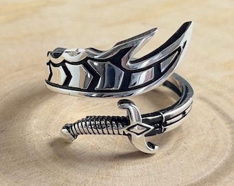 Handmade Ali's Zulfiqar Sword Black Design Ring, Silver Arabic Ring, Adjustable Knight's Signet Ring, Islamic Jewelry, Gift For Him