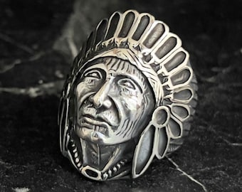 Anello Capo Indiano Da Uomo, Anello Con Testa Di Capo Hip Hop - Foto 8