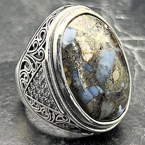 Men’s Silver Statement Ring With Boulder Opal, Handmade Artisan Jewelry, Vintage Style Gemstone Ring, Unique Gift For Him, Boho Fashion