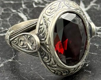 Sterling Silber Rubin Ring für Männer, Oval Cut Roter Edelstein Statement Band
