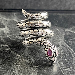 Silver Detailed Python Snake Ring, Snake Wrap Ring, Silver Animal Snake Band Ring, Gothic Style, Adjustable Wrap Snake Style, Gift For Him