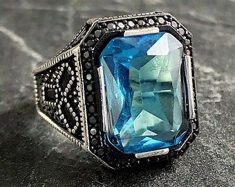 Anello Con Pietra Preziosa Acquamarina Ricamato A Mano - Argento Sterling 925 - Italia - Foto 10