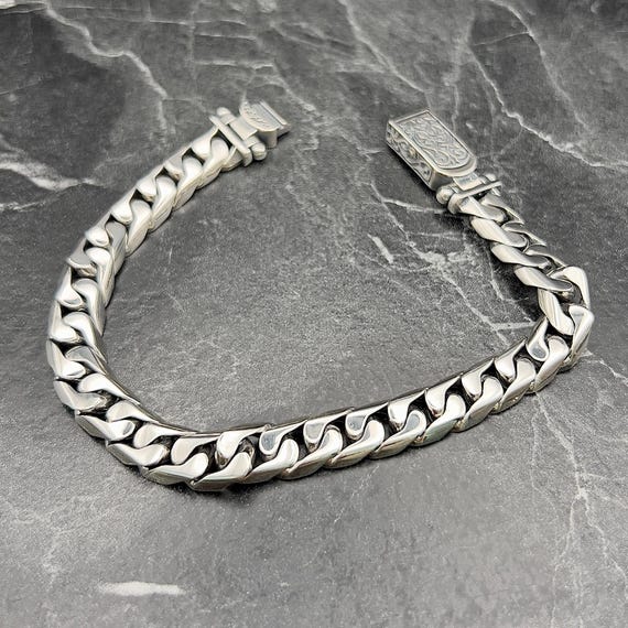 Men’s Textured Silver Cuban Link Bracelet, 925K Solid Silver Chain, Bold Stylish Bracelet For Him, Unique Gift For Men, Biker Jewelry