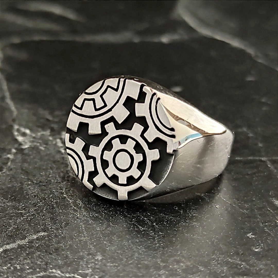 925 Sterling Silver Mechanical Symbol for Engineers Mens Ring ...