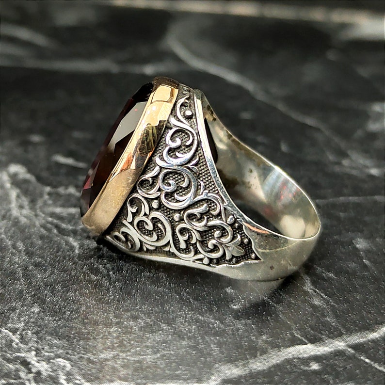 Red Garnet Stone Men Silver Ring , Men Red Ruby Gemstone Ring , Turkish ...
