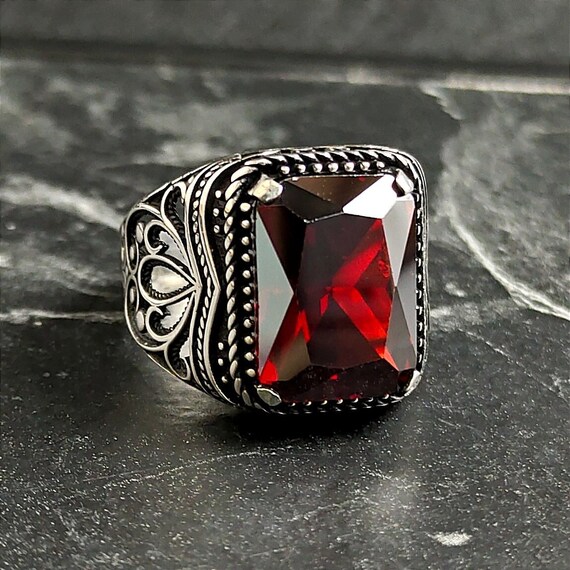 Real Natural Ruby Gemstone Ring For Men - 16.65 Carat Sterling Silver Birthstone Ring, Handmade Adjustable Size, Genuine Ruby Jewelry