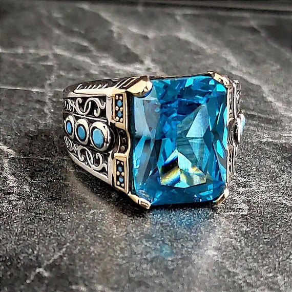 Aqua blue stone rings best sale