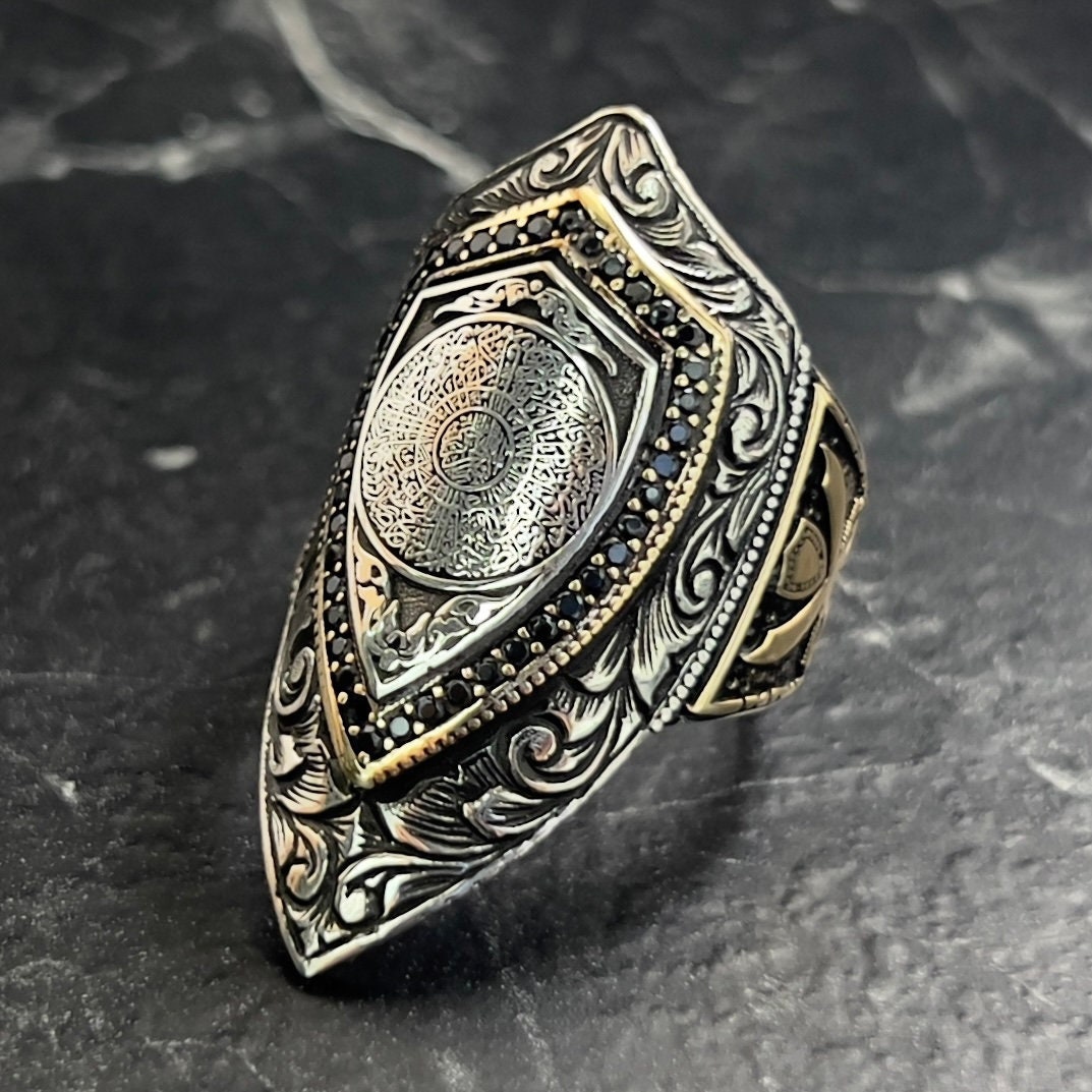 Men Zihgir Esmaul Husna Archer Ring, Handmade Archer Thumb