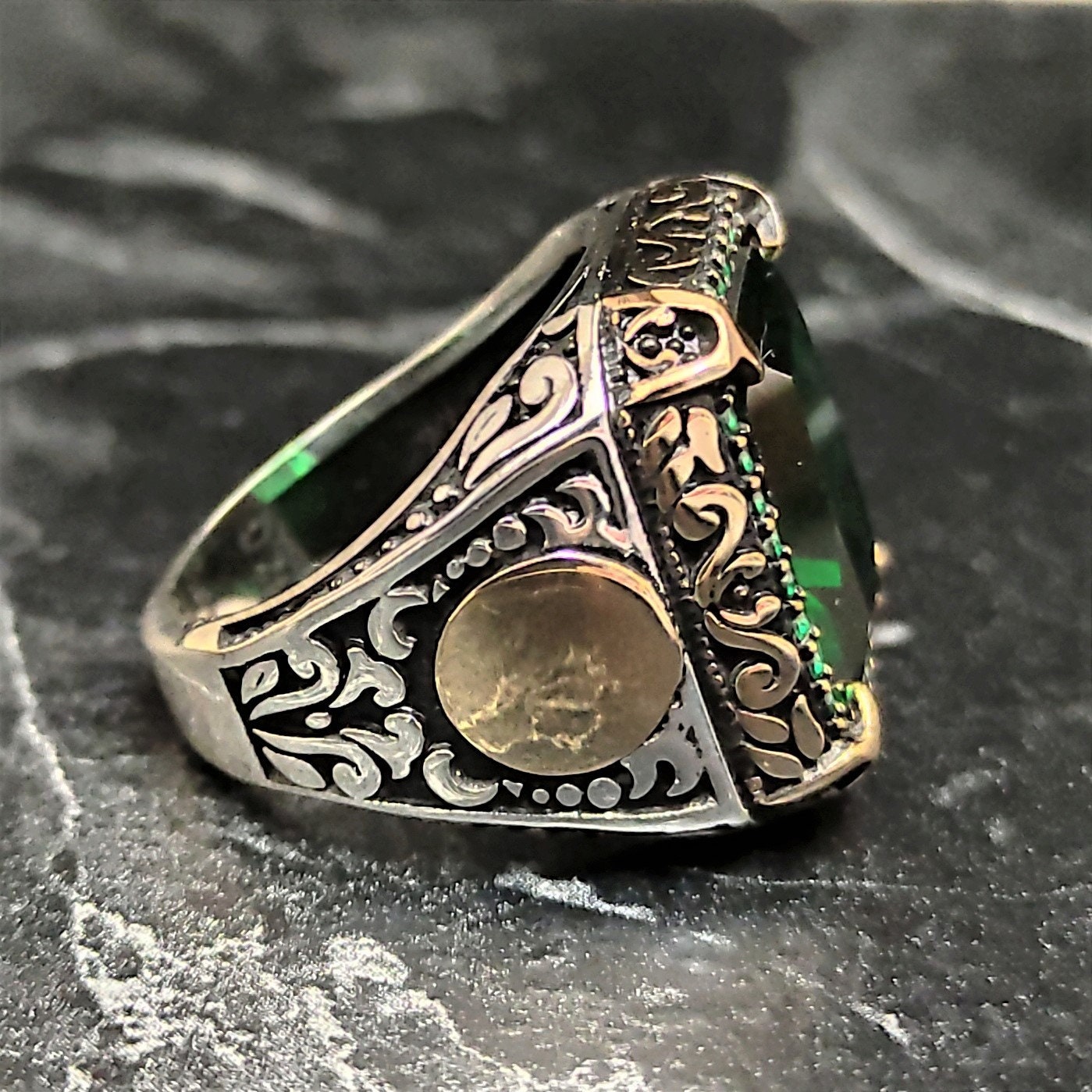 Anello Art Deco In Argento 925 Con Zirconie Verdi E Bianche – Taglia 55 (17,5 Mm) – Regalo Perfetto - 3