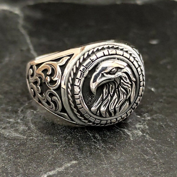 Bague en argent pour homme aigle ailé, bague en argent sterling