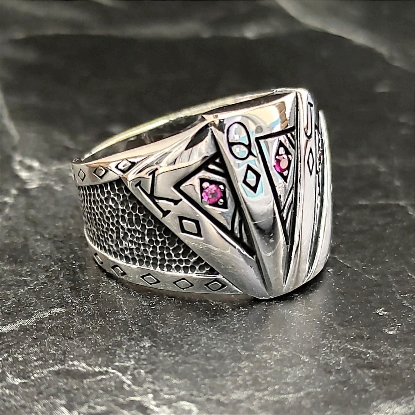 Sterling Silver Playing Poker Cards Ring , Silver Black Jack Ring