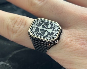 KAR Sterling Silver 925K Stamped Justice Sign Men's Ring – Handmade, 14g, Gift Box Included - View #6