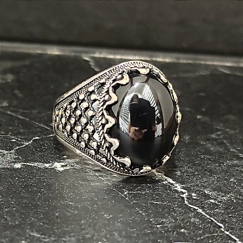 Zilveren edelsteen ring met ronde cabochon Onyx 17.3 | Verkocht