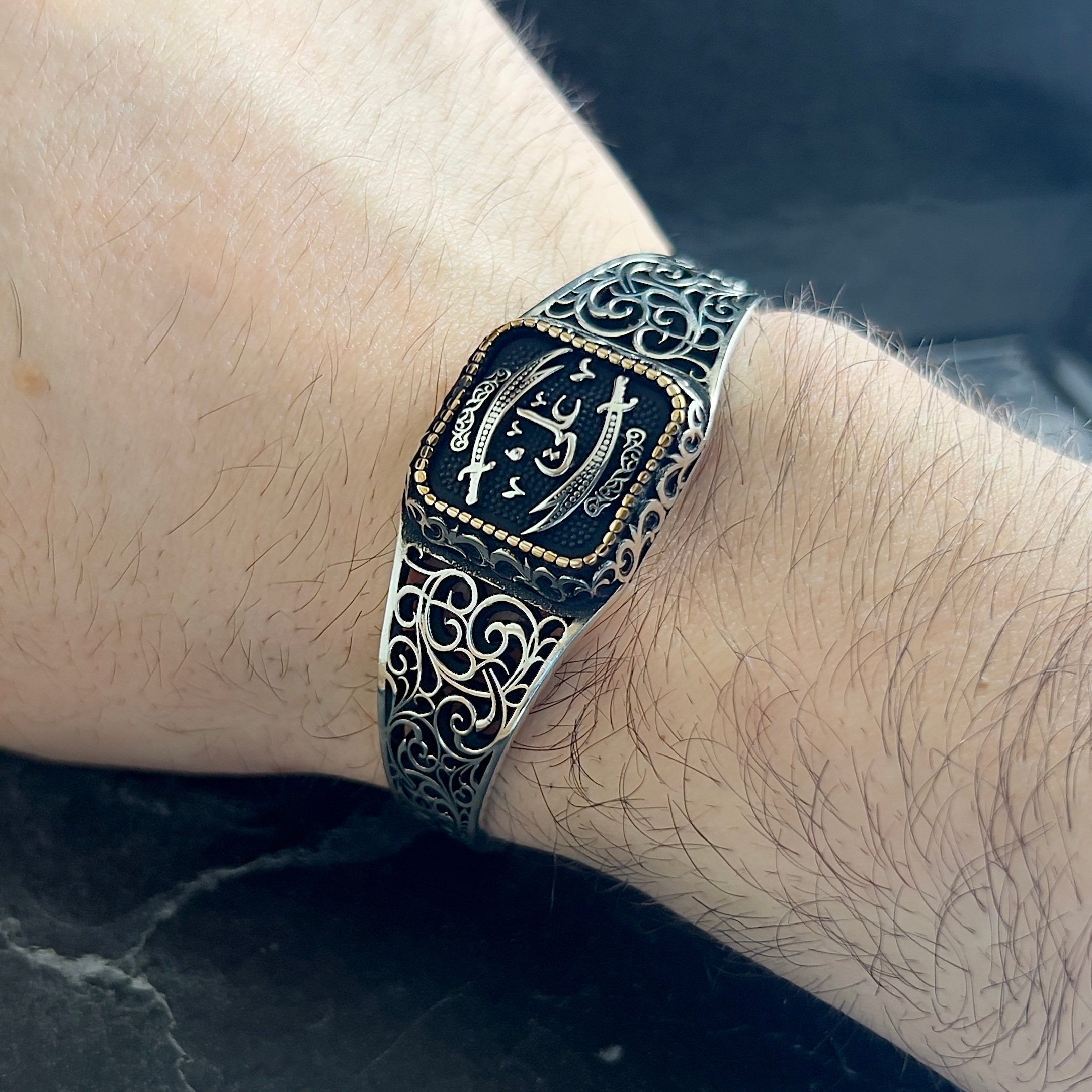925 Sterling Silver Double Zulfiqar Sword Cuff Bracelet