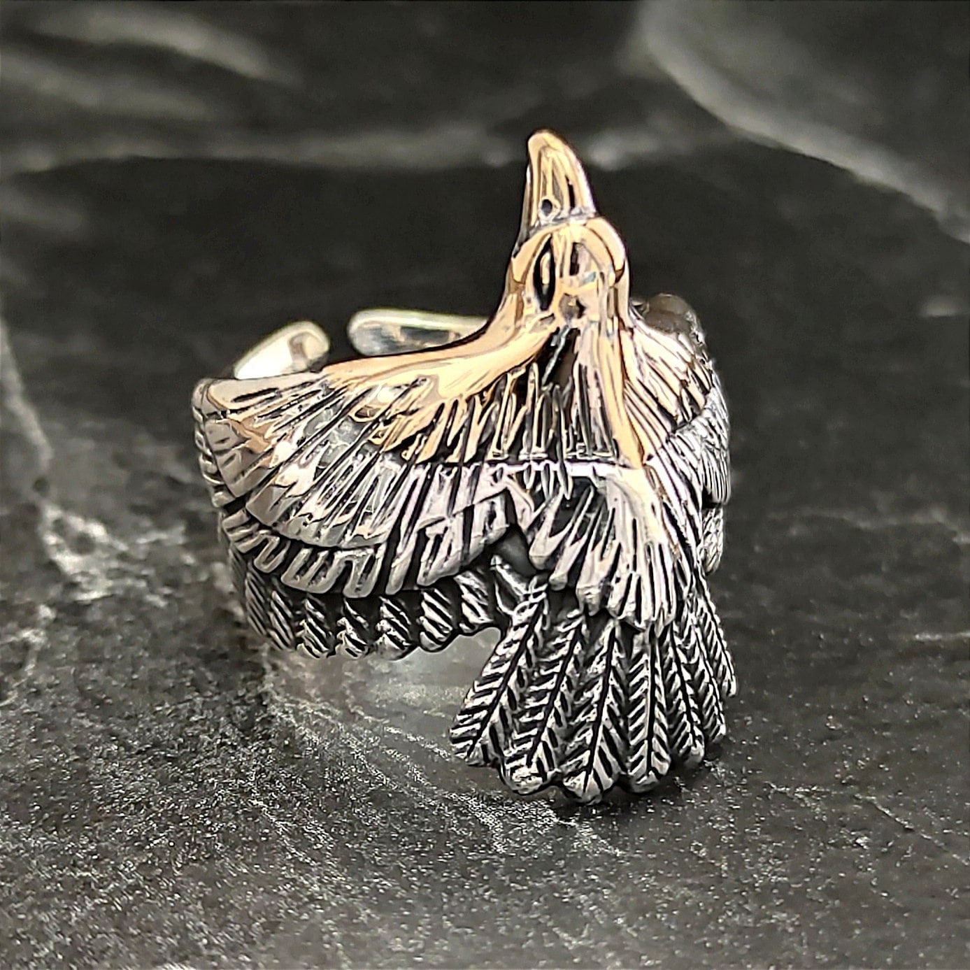925K Sterling Silver Eagle Ring , Silver Eagle Signet Ring , 925