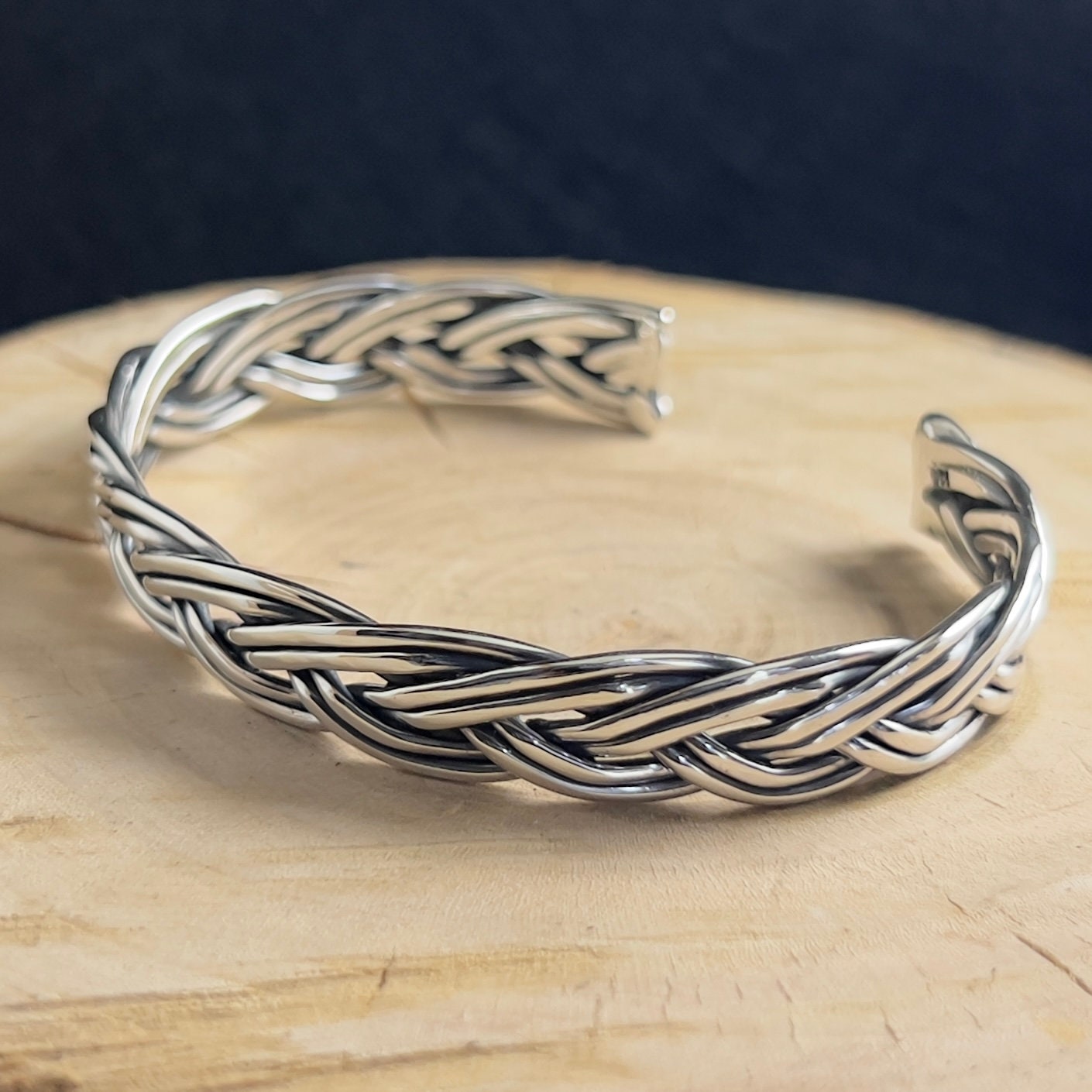 925 Sterling Silver Hand Braided Cuff Bracelet, Handmade Celtic