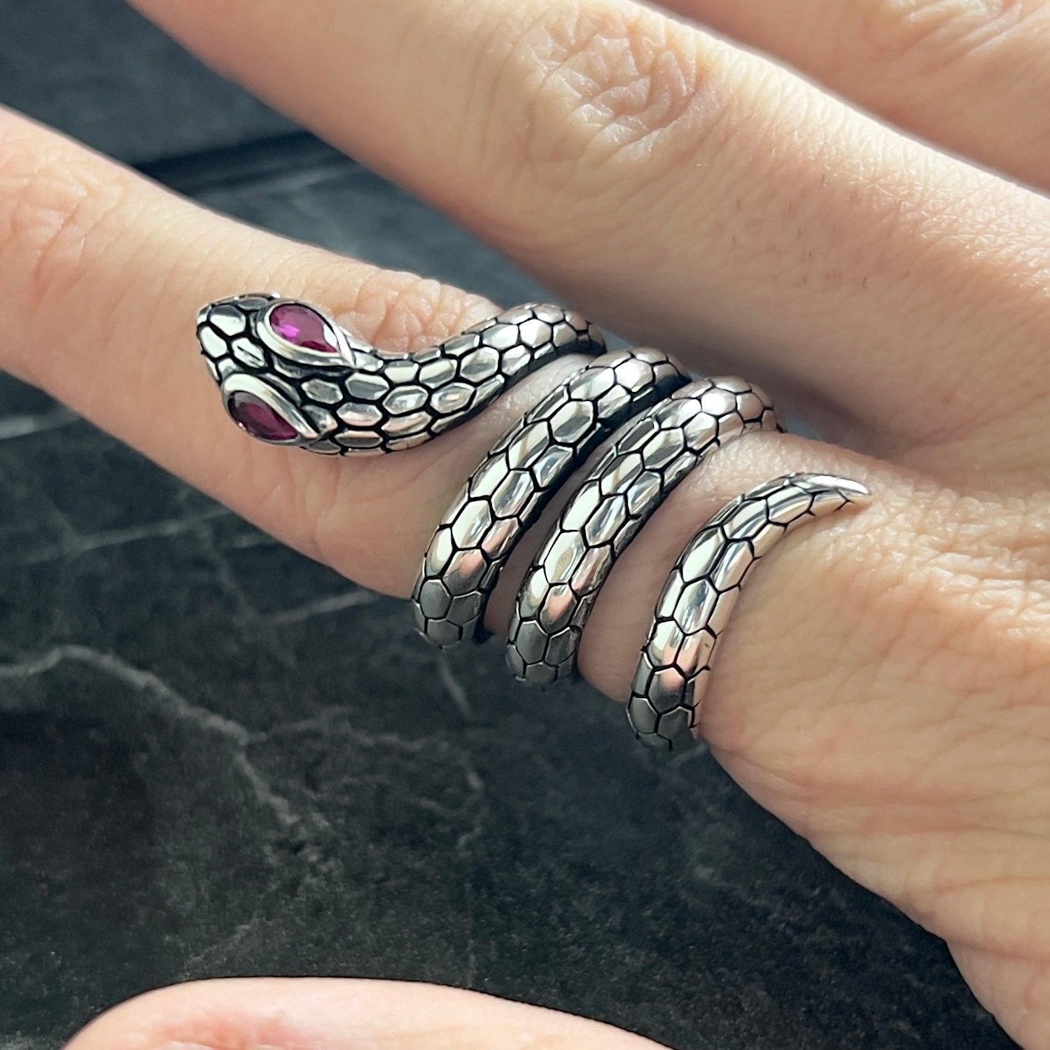 Silver Detailed Python Snake Ring, Snake Wrap Ring, Silver Animal Snake ...