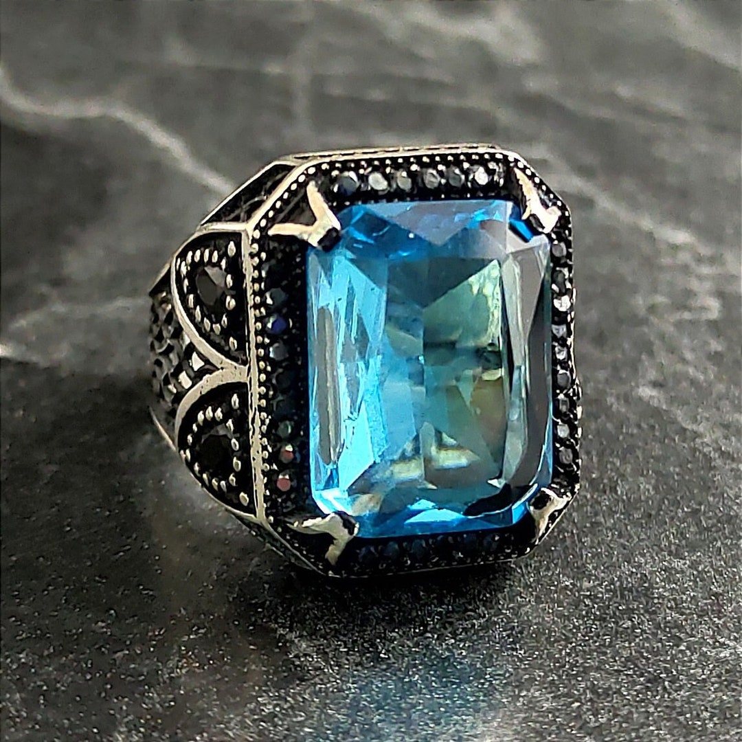 Bijoux Artisanaux Bague Pierre Bleu Ciel Bague Homme En Argent