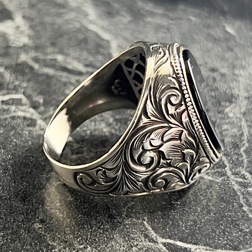 Black Onyx Stone Men's Ring, Oval Cut Gemstone Ring, Handmade