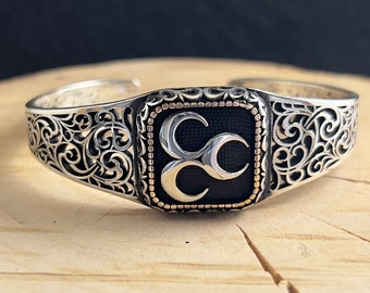 925スターリングシルバー トリプルムーン トルコ国旗カフブレスレット