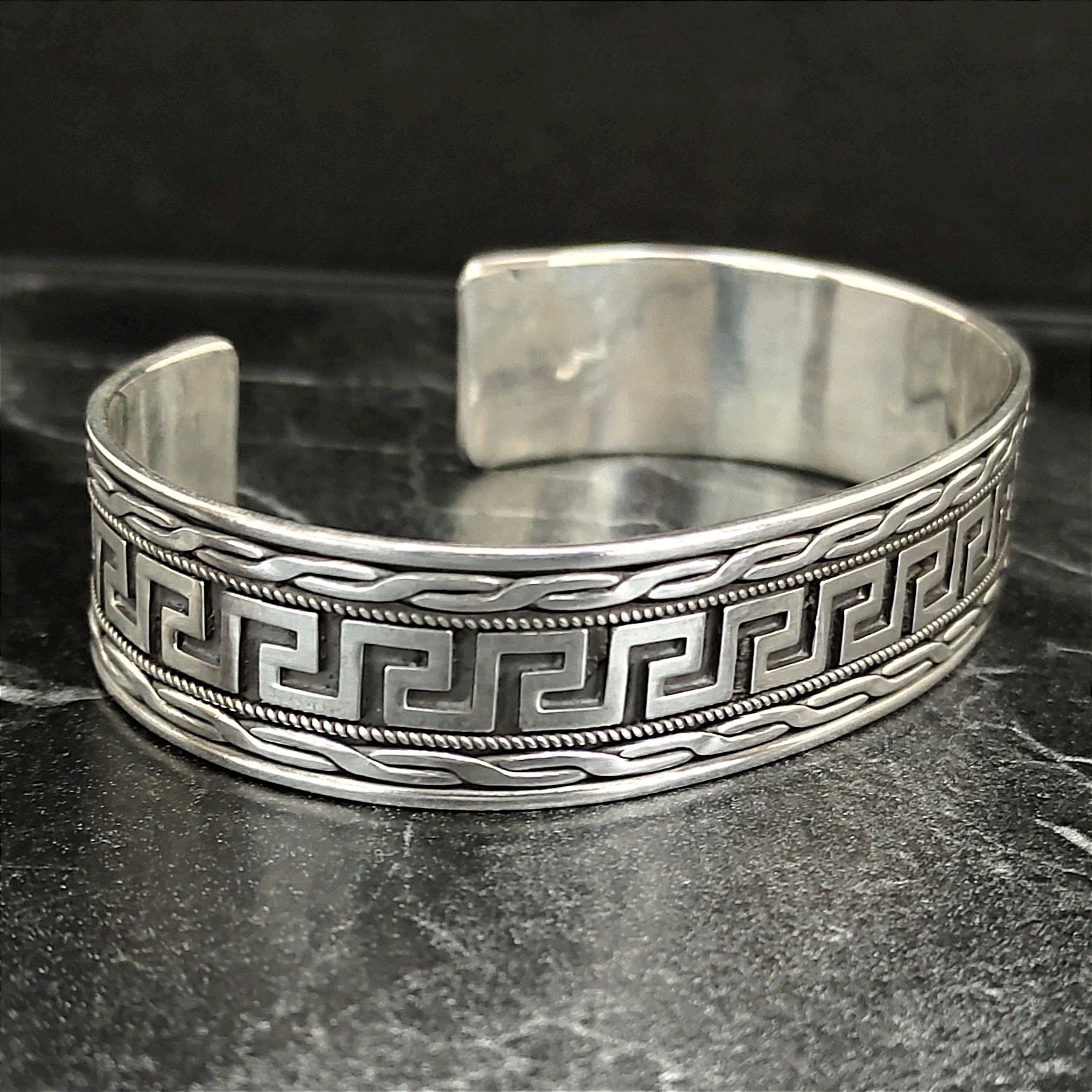 925スターリングシルバー 調節可能なギリシャ風デザインカフ