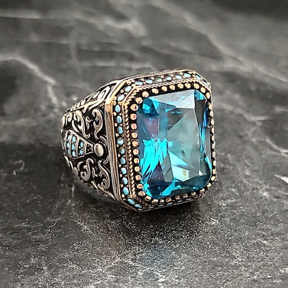 Anello Da Lavoro Da Uomo Anello In Pietra Blu Intarsiato A Mano In Metallo Vintage Per Fede Nuziale Da Uomo Gioielli Turchi