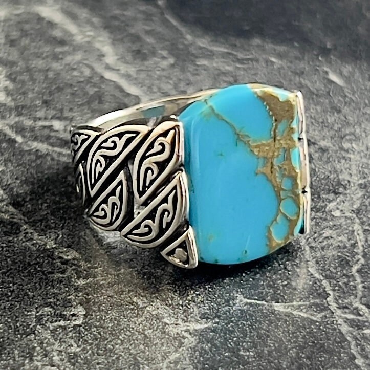 Turquoise Men Silver Ring, Pen Men's Ring, Mens Turquoise Oval Gemstone Ring, Natural Handmade Ring, 925k Sterling Silver Ring, Gift For Him