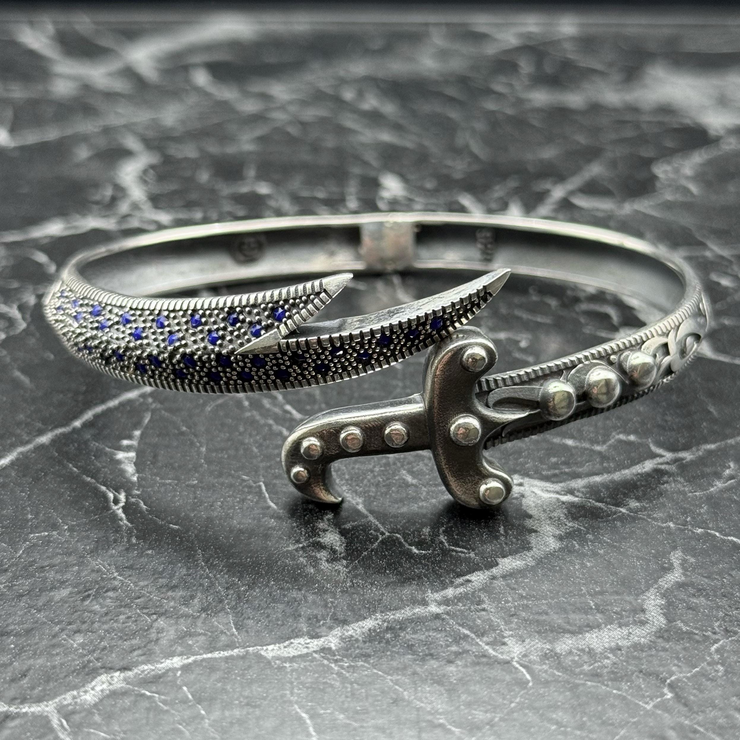 Zulfiqar Sword Bracelet With Sapphire Blue Stones Bracelet