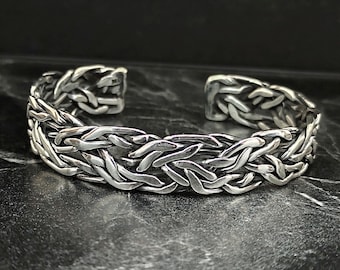 925 Sterling Silver Big Wire Braided Cuff Bracelet, Men's Silver Thick Embroidered Handmade Bracelet, New Year Day Gift