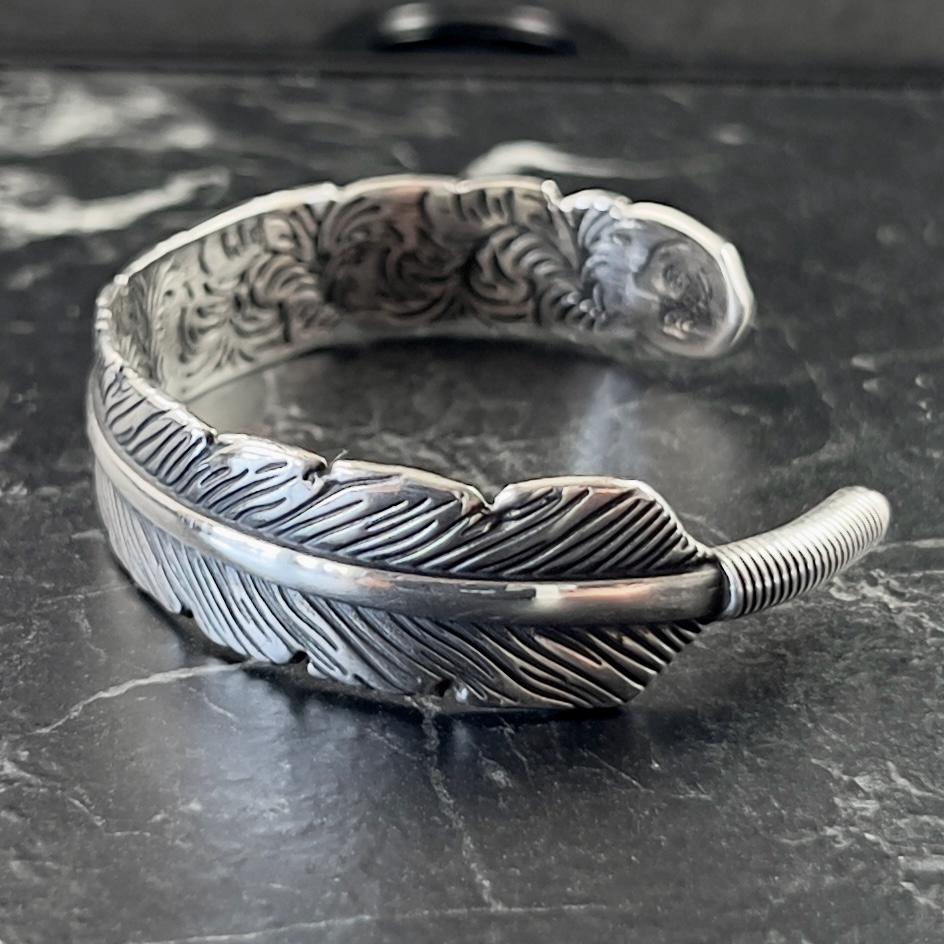 925K Silver Bird Feather Handmade Bracelet, Silver Adjustable