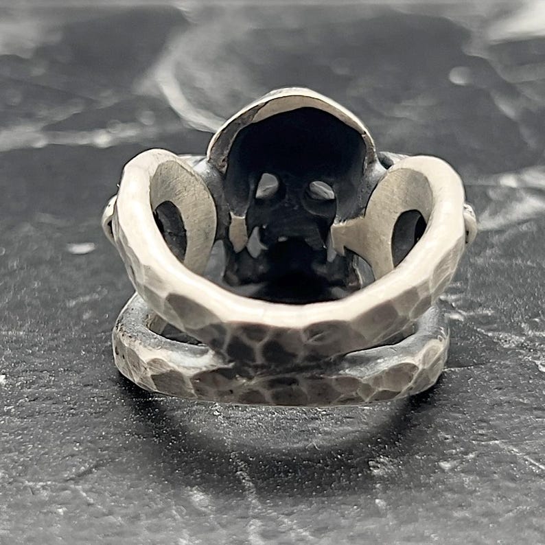 Handmade Skull Ring, Hammered Skull Biker Ring, Silver Gothic Skeleton ...