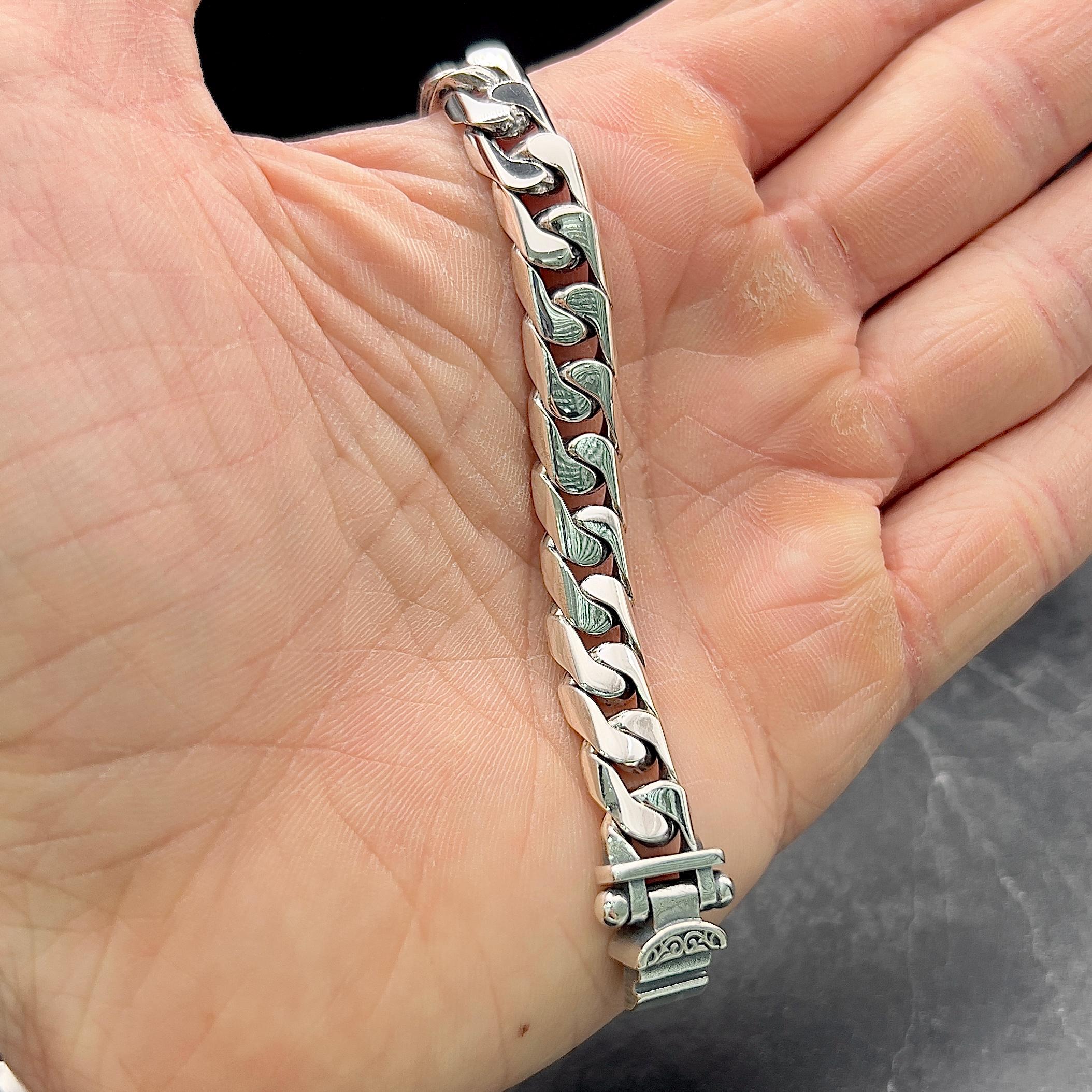 アクセサリー Cuban Chain Bracelet - Silver 925 Men's Real Solid 925 Sterling Silver Sleek Cuban Link