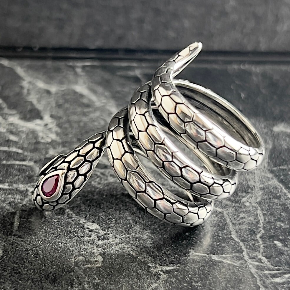 soumake men python ring retro opening adjustable... Silver Detailed Python Snake Ring, Snake Wrap Ring, Silver Animal Snake ...