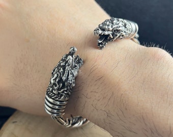 Pulsera de plata con diseño de dragón para hombre, joyería artesanal de dragón, Año del Dragón, pulsera turca hecha a mano, joyería para hombre, regalo para él.