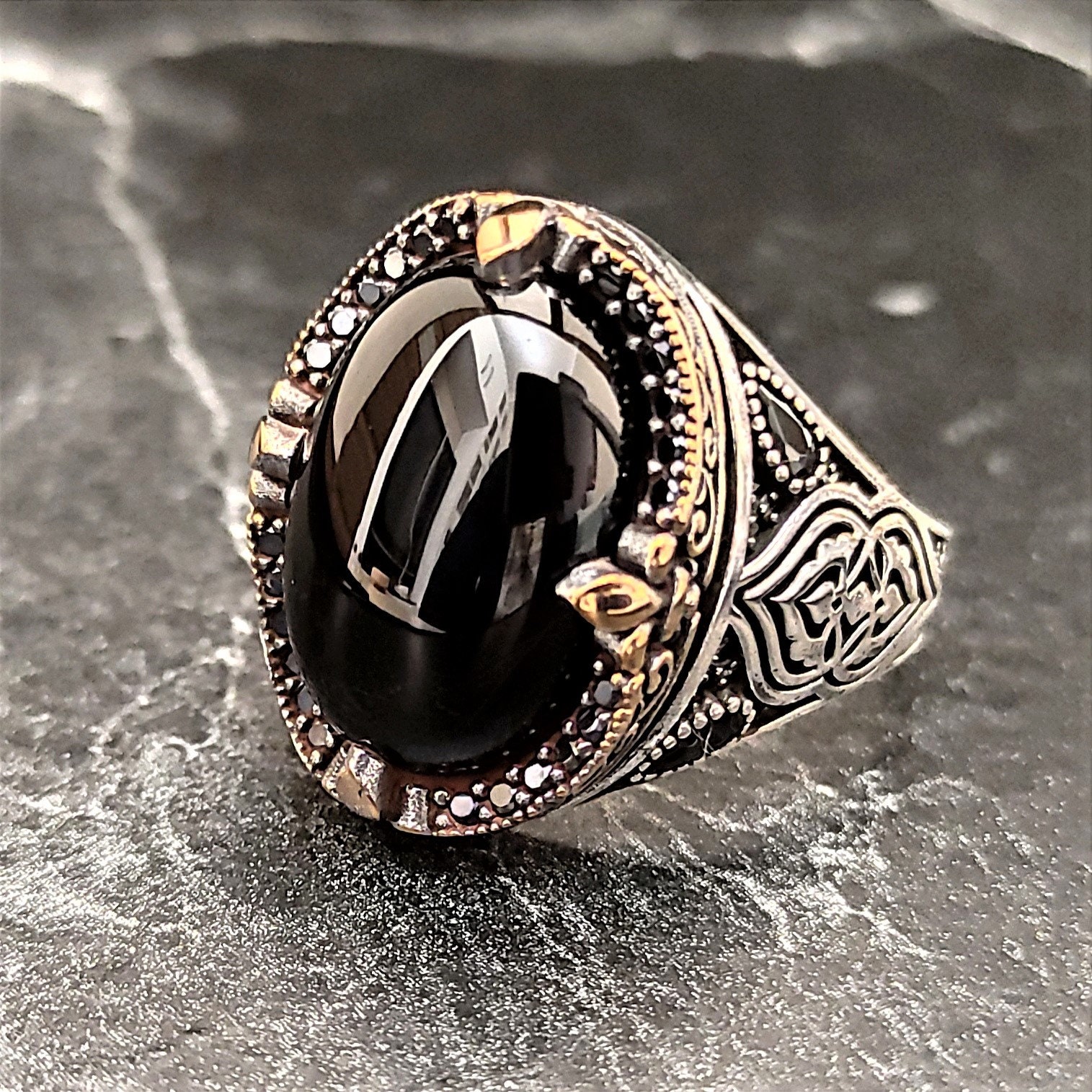 Anelli di lusso di pietra principale onice Misura anello 8 Anelli di lusso di pietra principale onice Misura anello 8