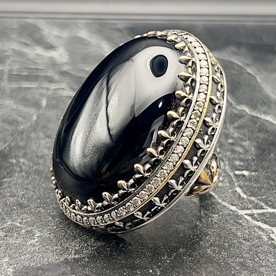 Men's Handmade Large Onyx Ring, Big Black Onyx Ottoman Statement