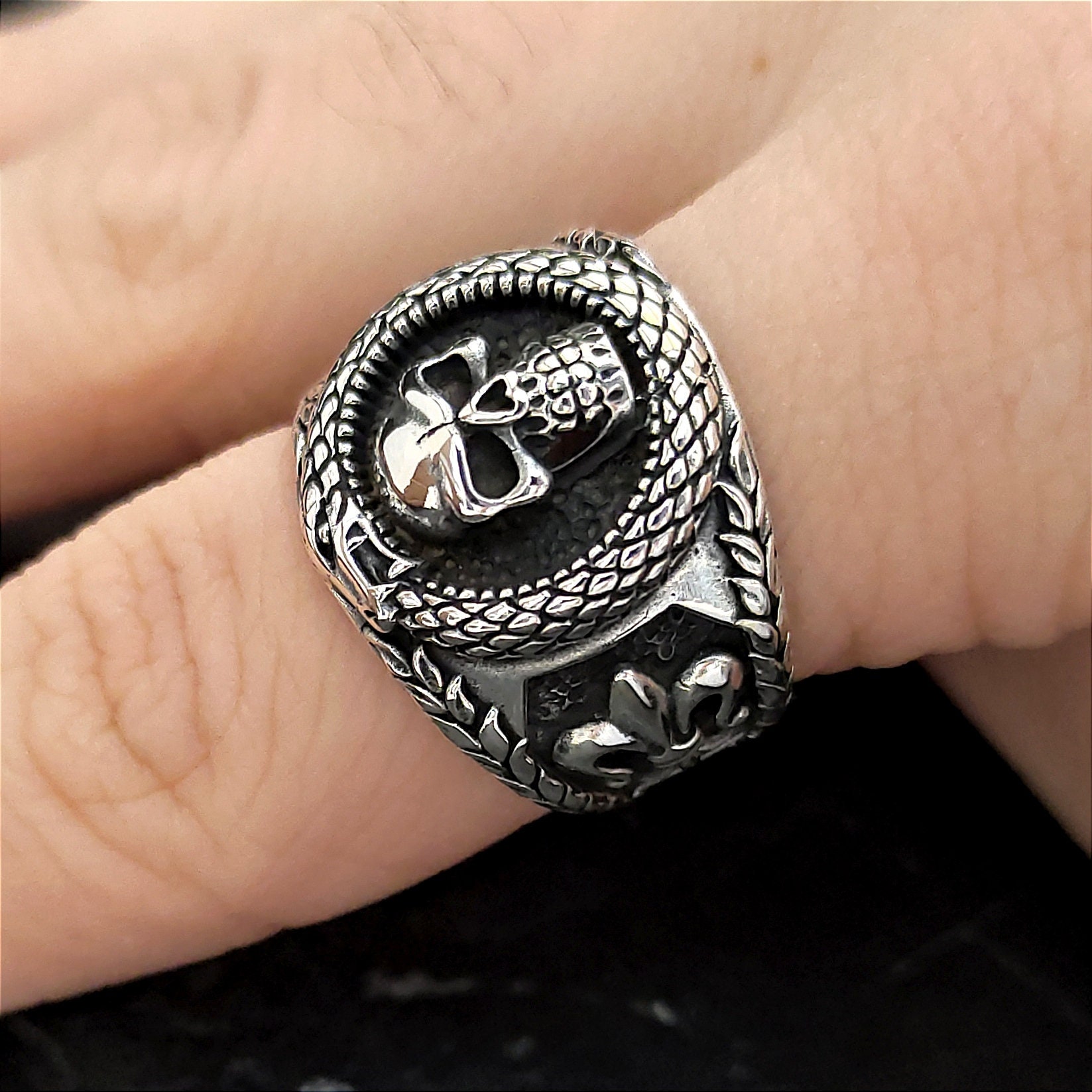 GAUEIOUR Bague Crâne Corbeau, Bijoux Viking Vintage, Bague Punk Corbeau Pour Homme Et Femme, Amulette Animale, Bijou En Cuivre, Unisexe, Cadeau Vintage (modèle Argent