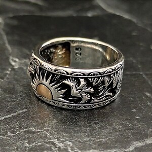 925K Silver Celestial Sun Unique Signet Ring , Silver Dainty Sunrise ...