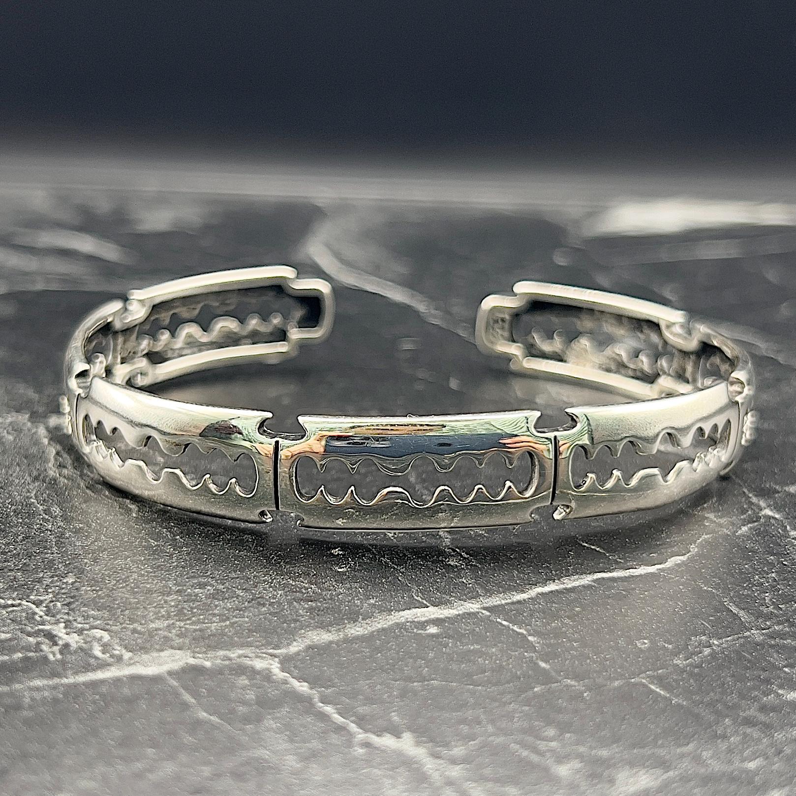 ハンドメイドシルバーカフブレスレット、男性用カミソリ刃調節可能カフ