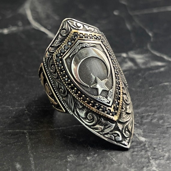 Vintage Ring Silver925 パンサーリング 21号 Men Zihgir Turkish Flag Archer Ring, Handmade Archer Thumb Ring