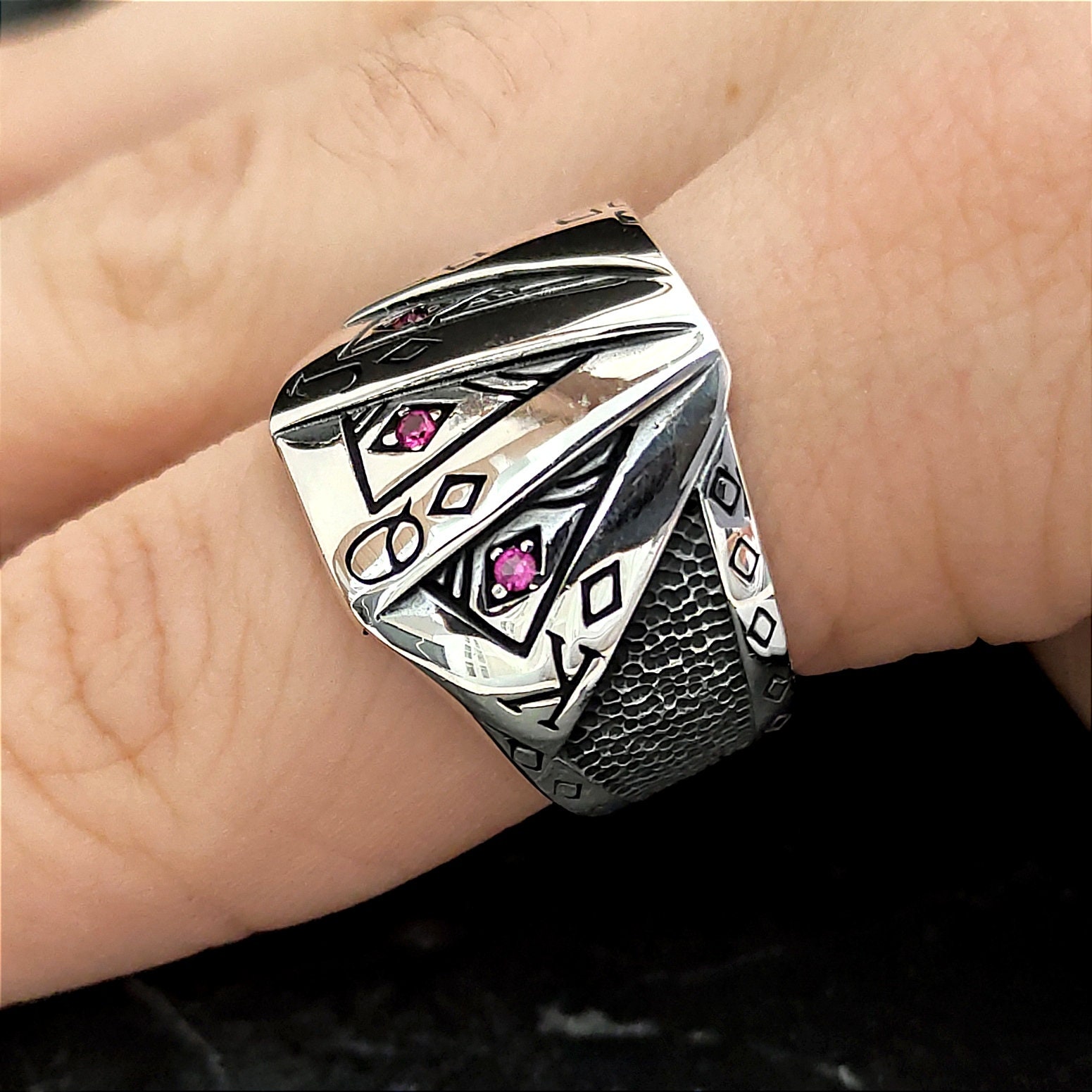 Sterling Silver Playing Poker Cards Ring , Silver Black Jack Ring